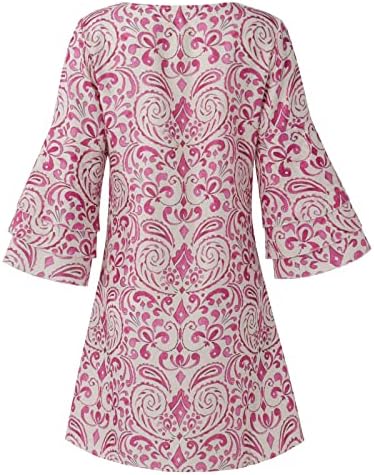 Летна облека за жени, моден темперамент Елегантен печатен V-Neck 3/4 ракави мини фустан облека