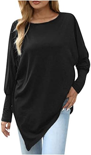 Плус големина џемпери за жени со долги ракави екипаж Туника долги врвови женски неправилни маици за пулвер на блуза од полите