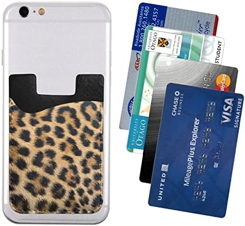Груб држач за картички за печатење на леопард, PU Faire само-лепете ја лична карта за кредитна картичка за 2,4x3,5 инчен паметен телефон назад