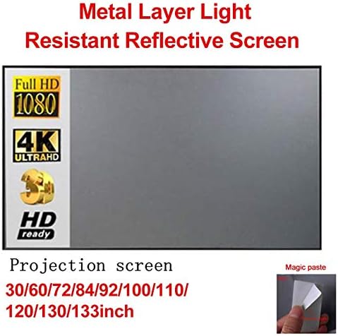 ZyzMH 133 Преносен преклопен проектор на проекторот 16: 9 Метал слој отпорен на светло дома, рефлексивен екран, магични пасти,