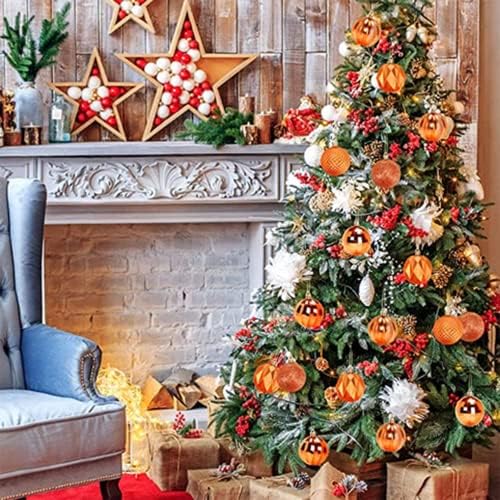 Qixivcom 1 сет на ретро Божиќни топки портокалова боја декоративни топки бор конус декоративни пластични топки новогодишни украси Божиќ и забавни украси со ленти