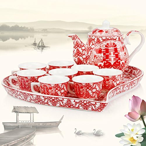 Чај поставен чај сет [кинески стил] [креативна керамика] Свадбениот чајник за свадбени чај сет-б