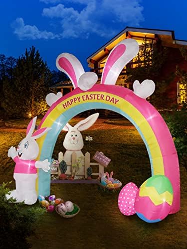 LORVAIN 10FT Велигденски надувувања со LED светло Велигденска разнесена лак со зајаци и велигденски јајца Среќен Велигден за декорација на отворено,