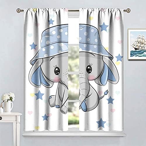 Цртан Филм Симпатична Слон Завеса Расадник Бебе Слон Со Сина Капа Затемнување Завеси за Спална Соба, Прозорци Завеси Топлинска Изолација Соба