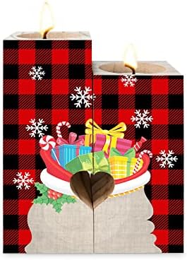 Божиќ Дедо Мраз Подарок Торба Свеќа Подароци За Жени, Двострано Печатење Свеќа Декорација, Божиќ Црвена Црна Бивол Карирани Дрвени Свеќа Носителите