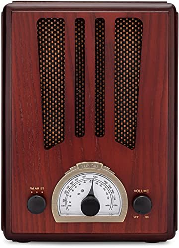 ClearClick Classic Vintage Retro Style AM/FM радио со Bluetooth - Рачно изработена дрвена надворешност