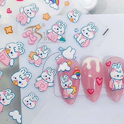 Bybycd цртани налепници за нокти девојки шарени налепници за нокти за зајаци самостојно лепила мода мачки животни нокти украси украси