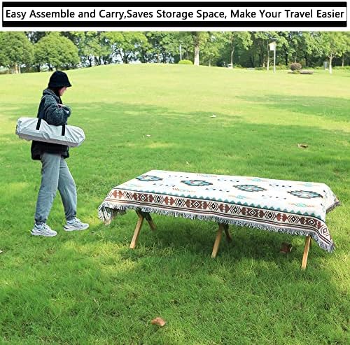 Преносна табела со низок пикник на Huihuibi, 4ft бамбус преклопна табела за кампување со торба за носење и чаршав, преклоплива маса на плажа за
