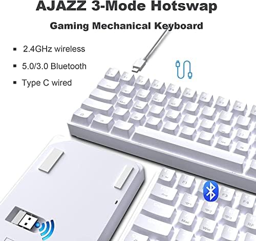 А. Џез АК692 Компактен Топло-Заменлив Безжичен Број Рампа Механички Игри Тастатура 5.0 Bluetooth Тип C Жичен Режим 4000 mAh Полнење Светло за
