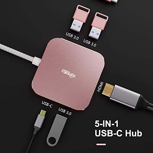 USB C До Hdmi Multiport Адаптер, FAIRIKABE USB C Центар ДО 4k HDMI Испорака На Енергија 3USB3. 0, 5 ВО 1 USB C HDMI Центар Со Долг Кабел 1.5