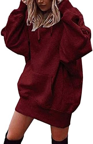 Silunma2021 женски обичен џемпер со качулка со долги пулвер, лесен лесен ракав, пулвер фустан, фустан од худи