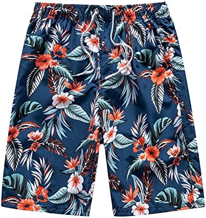 Убст шорцеви од табла за мажи, брзо сушење летни шорцеви на плажа Хавајски графички печати за лабава лабава вклопена обична плима пливање стебла