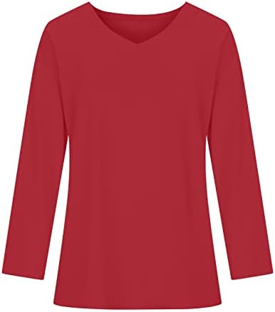 Црвена тинејџерка што ја деколте деколте горниот бранч Топ кошули со долг ракав лабав вклопување обичен есен лето топ 2023 облека