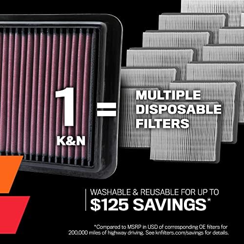 K&N Filter Air Filter: Повторно употреблив, чист на секои 75,000 милји, за перење, премија, филтер за воздух за замена на автомобили: Fits