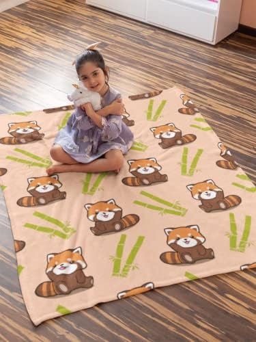 Црвена панда и бамбус шема минки ќебиња, расадник, детска, детска соба, симпатични животни од зоолошка градина, фази за фрлање ќебе