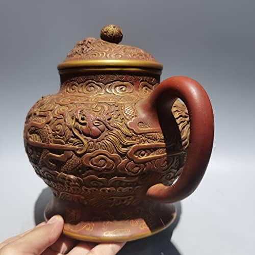 11 Кинески јиксинг Зиша Преглед на грнчарство во злато олеснување змеј игра топка шема на котел чајник флагон црвен кал соберат богатства