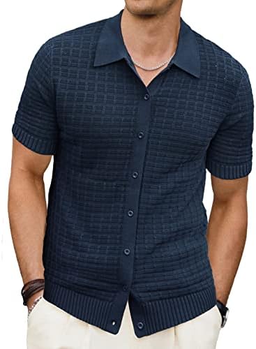 ПЈ Пол onesонс Менс дише плетење Поло кошули со текстура со кратки ракави голф -маици
