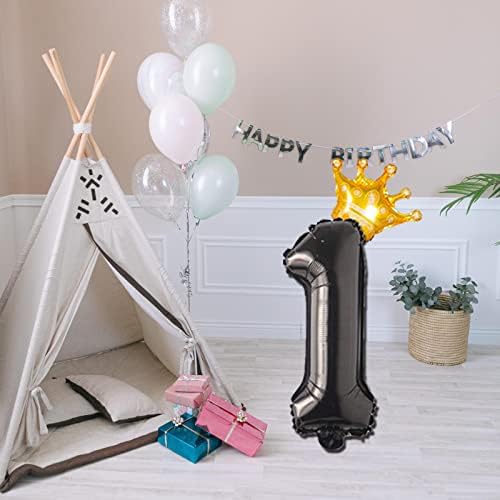 Гадеја црн број балон, дигитална круна за детски роденденски забави Декоративни балони, роденденски балони за забави, балон со алуминиумски