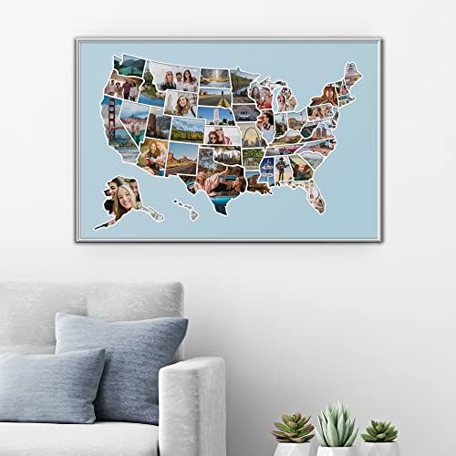 Фото -мапа на САД - 50 држави мапа за патувања - печатено на флексибилен винил - препишена мапа со двоен слој - Вклучува безбеден