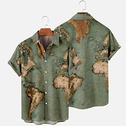 Tianyafod плус кошула со големина за мажи со копче надолу лапел кратки ракави летни блузи, кои не се позиционирани печатење кошули на плажа, армија