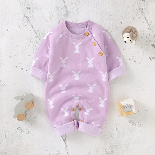 Бебе девојче момче Велигденска облека за зајаче, плетен џемпер ромпер со долг ракав, симпатична облека за зајаци