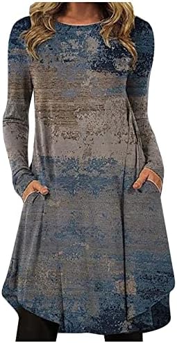 Џејхаеви Женска Ретро Мода Секојдневен Печатен Пуловер Со Тркалезен Врат Лабав Фустан Со Долги Ракави