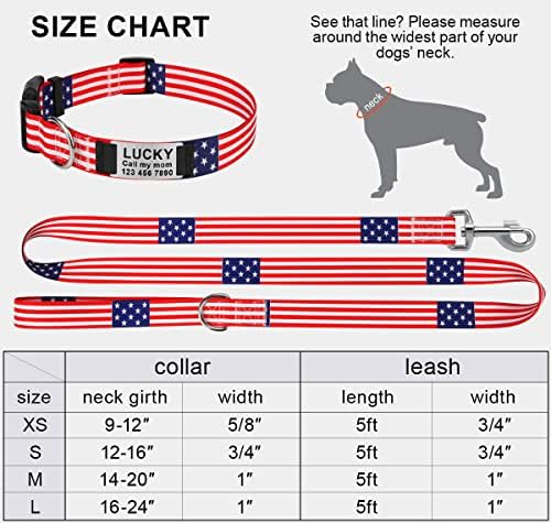 Тагерски персонализирани јаки за кучиња за дополнителни мали кучиња, американски јаки од кучиња со знаме со појавување на поводник, мека