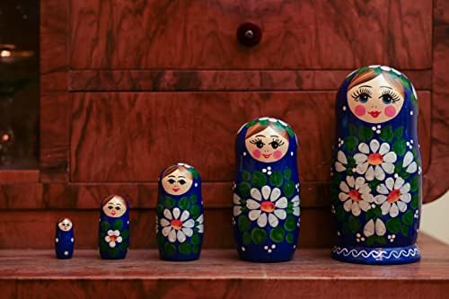 Хека Натуралс Ромашка кукли за гнездење | Сите природни дрвени матриозни кукли сет од 5 - традиционален декор за домашни бабушки,