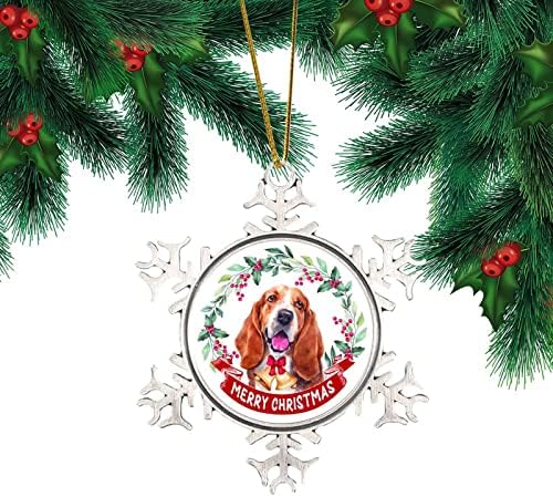 Merrychristmas Pet Dog 2022 Виси украси за новогодишна елка Божиќен цвет венец куче Божиќ украс Божиќ цвет венец куче снегулка форма