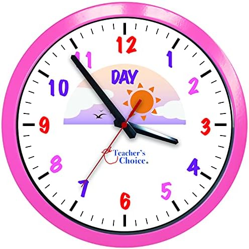 Избор на наставникот Розова Едукативна Дневна И Ноќна Метална Рамка Ѕиден Часовник | Тивко Работење-Часовник За Настава Со Време