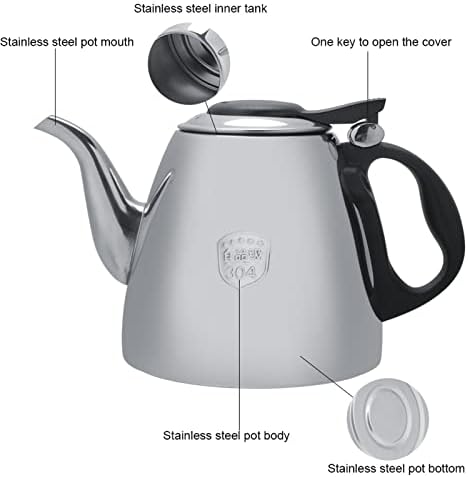 Wobythan шпорет од не'рѓосувачки челик Топ чајник чај кафе сад котел отпорна на топлина рачка голема чајник за кујна, кафетерија,