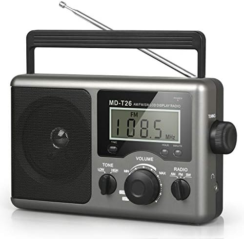 Преносно радио со кратки бранови на Greadio, AM FM Transistor Radio со најдобар прием, LCD дисплеј, поставување на време, батерија