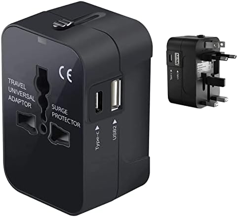 Travel USB Plus Меѓународен адаптер за напојување компатибилен со Alcatel OneTouch 997 за светска моќ за 3 уреди USB Typec, USB-A
