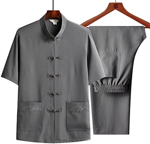 ДХТДВД летни средовечни и постари машки костуми со кратки ракави со кратки ракави, памук од свила, лежена облека за машка облека со памук и постелнина