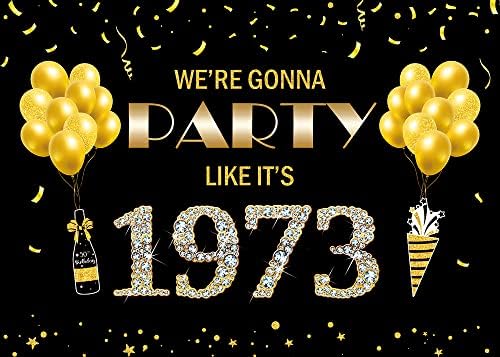 Ќе Се Забавуваме како што е 1973 Позадина 50 Ти Татко Роденден Декорација На Црна Златна Забава Шампањска Лента Балон Дијамантска Фотографија