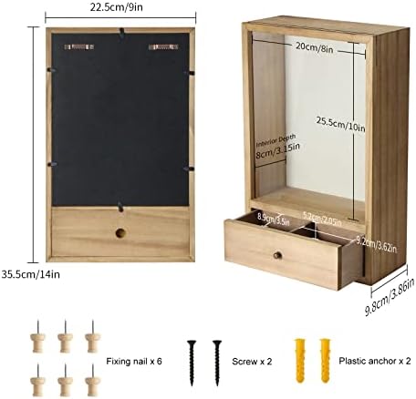 TJ.Moree Deep Shadow Box Rame со фиока, кутија за прикажување на сенка со стаклени прозорец, меморијали, букет медали воени фотографии меморија