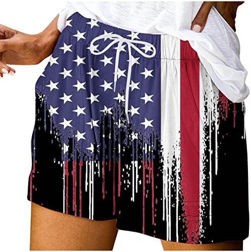 Шорцеви за OPLXUO за жени САД Американски знаме Патриотски обични шорцеви Ден на независност на 4 -ти јули салон летни шорцеви