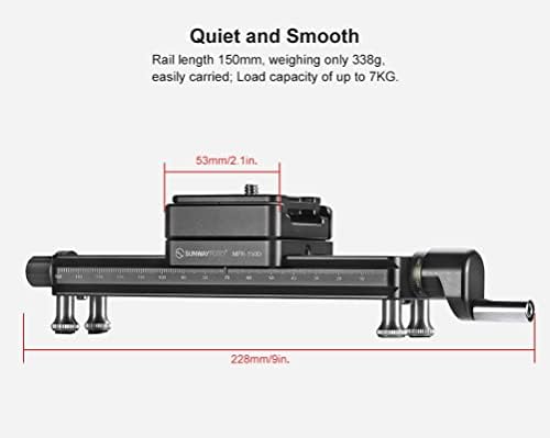Sunwayfoto MFR-150D WormDrive Macro Rail W ARCA/RRS Компатибилен дво-режија на стегач за прецизен фокус