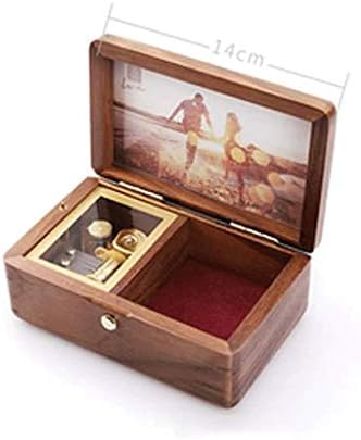 XJJZS Музичка кутија Античка заклучена Браун Дрвена музичка движење Фото рамка за накит Музичка кутија сопствена буква музичка кутија