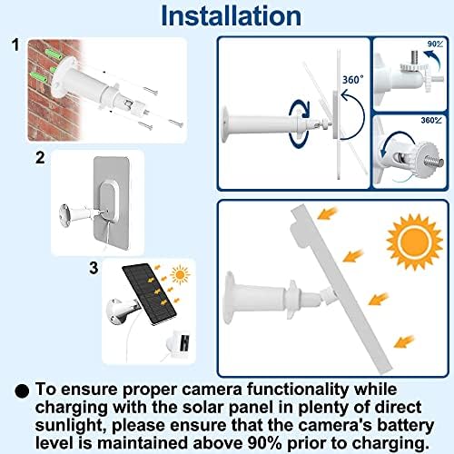 RSZBumy Solar Panel компатибилен со Ring Stick Up Cam Battery 2nd/3rd Generation, компатибилен со Arlo Essential Spotlight
