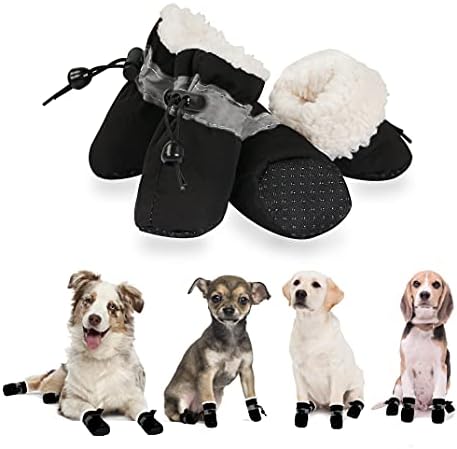 Чевли за кучиња Yaodhaod за зима, чизми за кучиња и заштитници на шепа, руно топли снежни чизми за кученце со рефлексивна лента анти-лизгачки