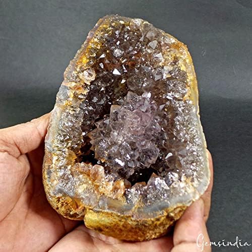 Gemsindia Супериорни карпи и фосили Аметист Кластер - 2,08 lb. Неверојатни, длабоки кафеави кристали. Геоде од Уругвај