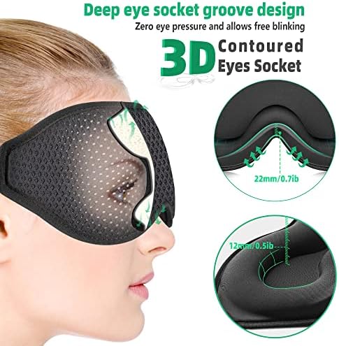 Маска за спиење За Мажи Жени, Бобен Надграден 3д Контурирана чаша маска За Очи Со Врзани Очи, Маска За Очи со Прилагодлив Ремен,
