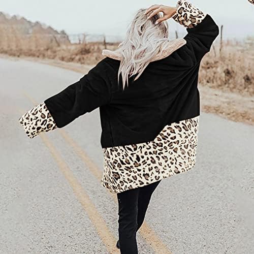 Долги зимски палта за жени, паб со долги ракави со долги ракави јакни за Ноќта на вештерките Мексикански леопард јакна Лапел