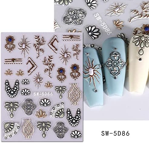 Diduikalor 5d налепници за уметност за нокти чипка цветна нокти декорации стереоскопски врежани дизајнерски налепници за нокти самолепливи