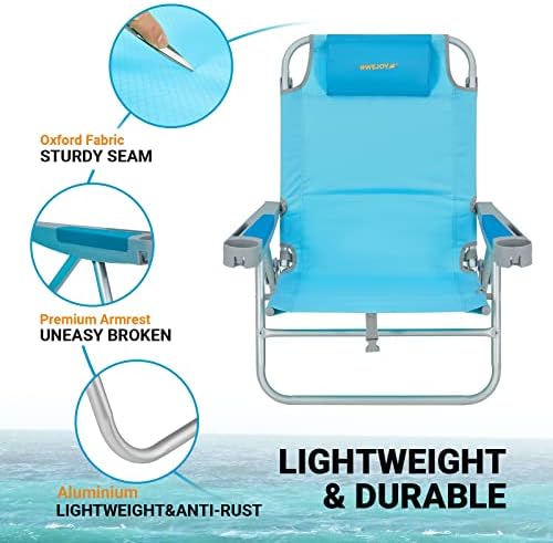 Вужисате преголем стол за плажа на ранецот, 5 прилагодливи преклопни столици за плажа за возрасни, преносен висок грб на ниско