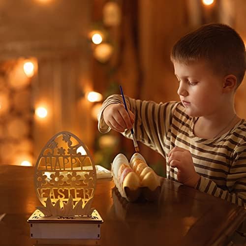 Голем божиќен украс декорација Десктоп украс DIY LED Велигденски украс светло дрвени јајца облик на подарок десктоп украс Божиќен