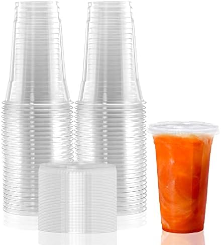 50 Комплети 20оз Проѕирни Пластични Чаши Со Капаци, Кристално Чисти Пластични Чаши За Еднократна Употреба ЗА Миленичиња, Шолји За Смути, Шолји