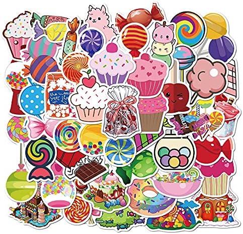 Налепници за бонбони од 50 парчиња слатки десерти од бонбони торта крофни водоотпорни винил налепници гитара багаж тетратка чаша