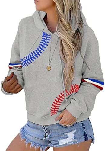 Бејзбол џемпери за жени со долги ракави худи со џебниот обичен пулвер врвови за бејзбол мајки кошули